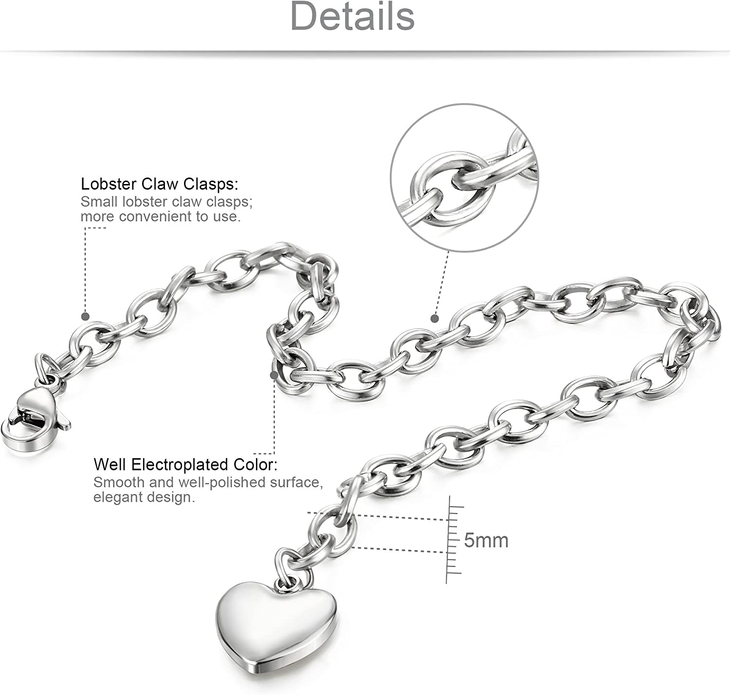 Jstyle Jewelry Women's Heart Charm Bracelets Stainless Steel Link Bracelet Birthday Gifts for Women Jewelry - Image 4